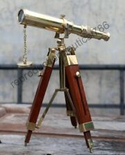 Antique Solid Brass Telescope With Wooden Tripod Nautical Navy Ship Telescope picture