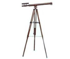 Telescope Nautical Antique Floor Standing Brass Telescope With Wooden Tripod picture