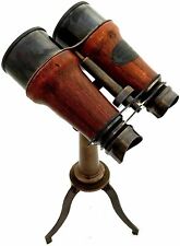 Handmade Brass Binocular Leather Antique Desk Telescope with Table Tripod Stand picture