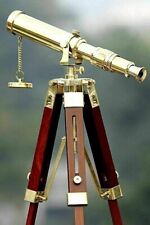 Antique Brass Vintage Telescope With Wooden Tripod Stand Telescope. picture