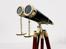 Double Barrel Brass Telescope With Wood Floor Standing Griffith Astro Telescope picture