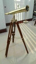 NAUTICAL BRASS TELESCOPE WITH WOOD TRIPOD 18 INCH TELESCOPE picture