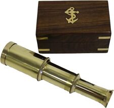 Solid Brass Handheld Telescope - Nautical Pirate Spy Glass with Wood Box Rustic picture
