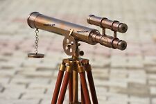 Telescope Brass Antique Marine Nautical Vintage, With Wooden Tripod Stand picture