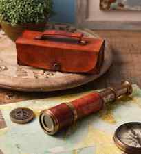 Antique Vintage Telescope With Leather Case Golden Pirate Spyglass For Decor picture