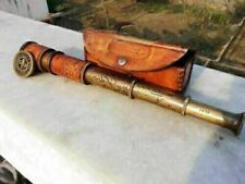 Antique Brass Telescope Marine Nautical Leather Pirate Spyglass Vintage Gift. picture