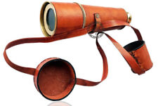 Solid Marine Brass Telescope Binoculars 17-inch with Long Leather Box picture