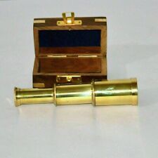 Brass Polished Nautical Telescope With Wooden Box Marine Vintage Good Gift picture