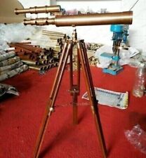 Telescope Brass Antique Marine Nautical Vintage, With Wooden Tripod Stand picture