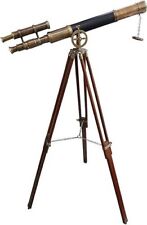 Maritime Brass Antique Double Barrel Designer Telescope with Wooden Tripod stand picture
