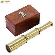 Nautical Brass Mini Telescope with Wooden Box Spyglass Pocket Pirate Gift picture