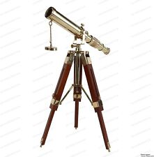 Antique Brass Telescope Tripod Wooden Adjustable Stand For Watch Bird Nautical picture