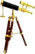 Handmade Double Barrel Telescope with Tripod Stand Brass picture