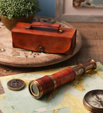 Handmade Nautical Telescope With Leather Case Brass Finish Functional Spyglass picture