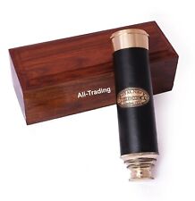 Nautical Replica Brass & Leather Marine Royal navy Telescope with Wooden Box picture