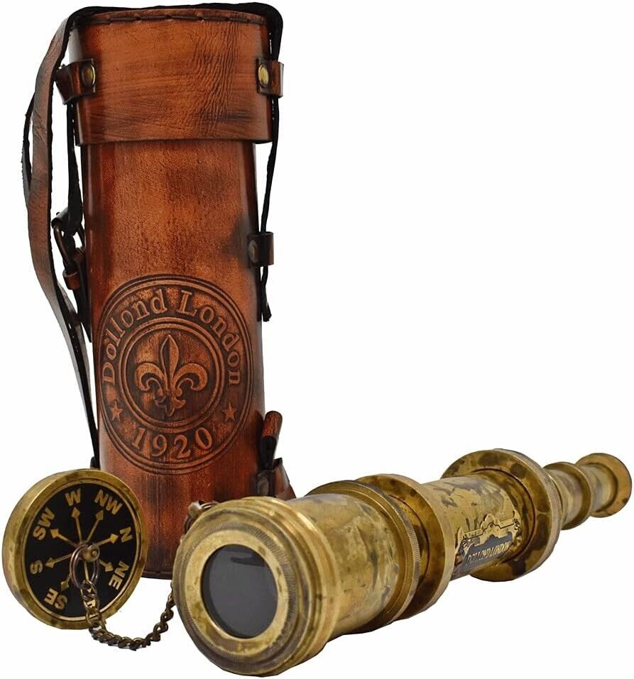 18 inch Handheld Telescope Antique Spyglass with Leather Case Nautical Gift