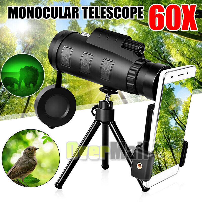 60X Zoom Optical HD Lens Monocular Telescope+Night Vision +Phone Holder + Tripod