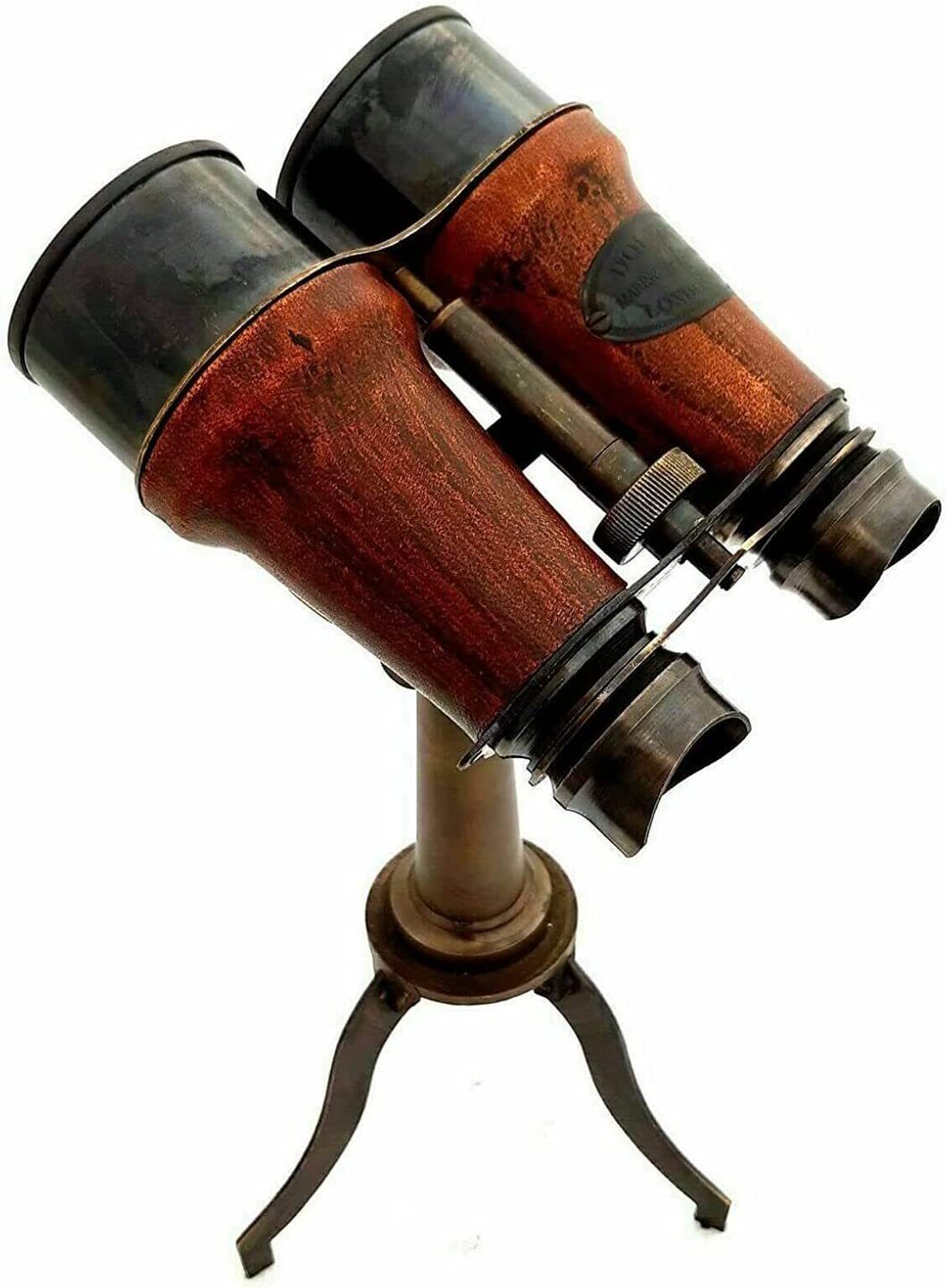 Handmade Brass Binocular Leather Antique Desk Telescope with Table Tripod Stand