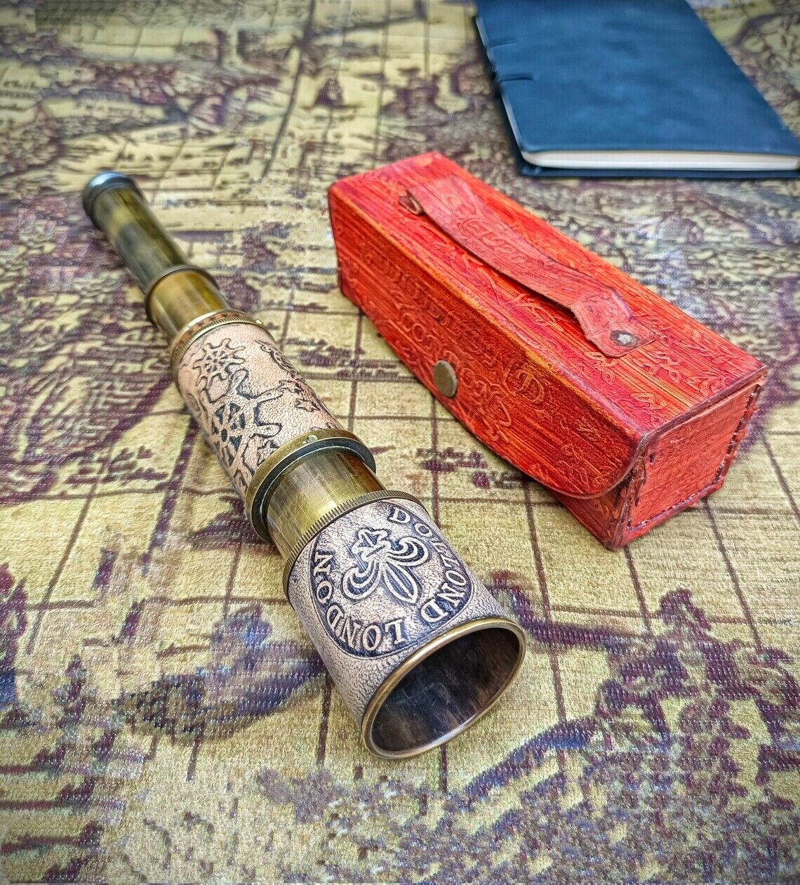 Vintage Brass Dollond London Handmade Telescope Nautical Spyglass Wooden Box