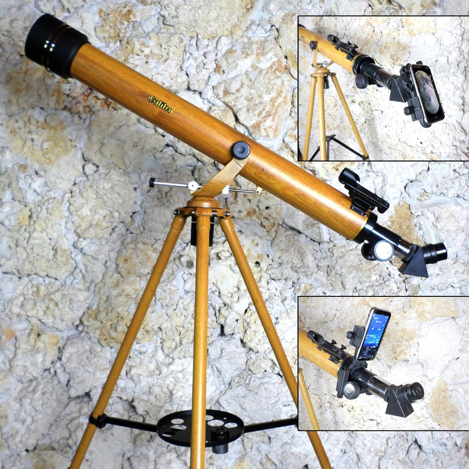 800mm x 60mm Wood Grain Finish Astro-Terrestrial Telescope Kit with Smartphone