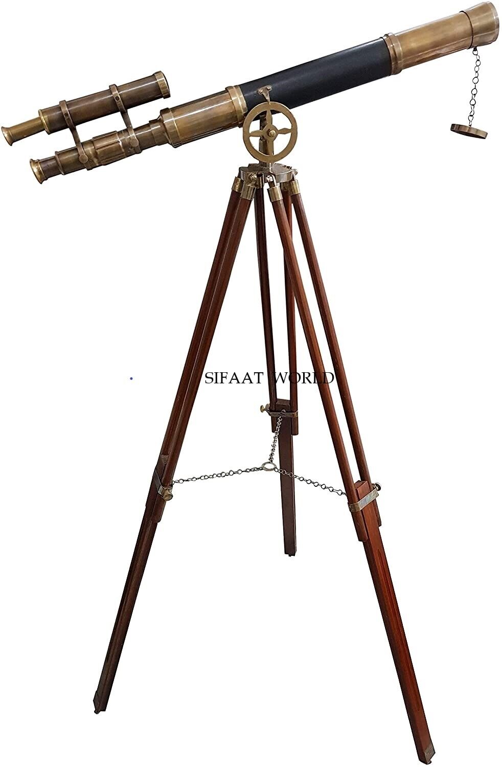 Maritime Antique Brass Double Barrel Telescope with Floor Standing Tripod, Decor