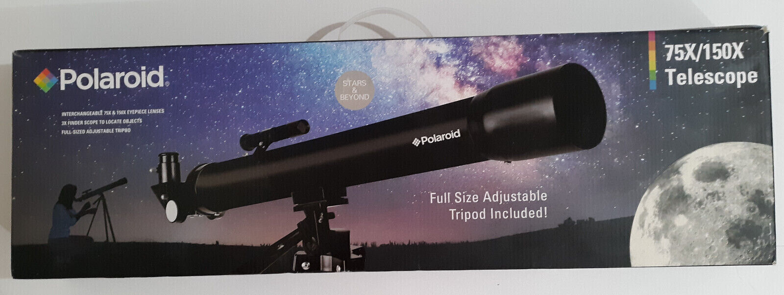 Polaroid IT-160X 75x/150x Refractor Telescope with Tripod Open Box Never Used