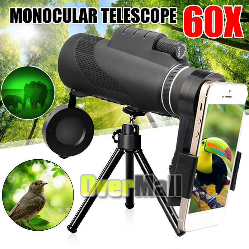 50x60 Zoom Optical HD Lens Monocular Telescope+Night Vision+Phone Holder+Tripod