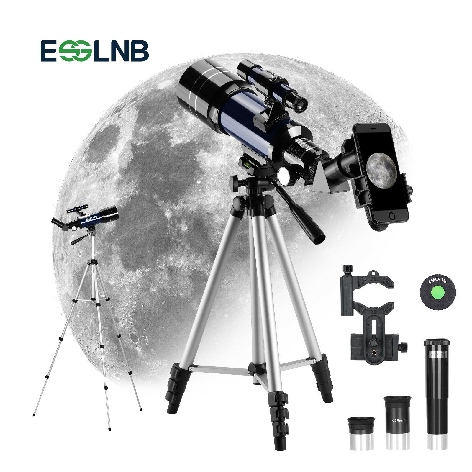 70mm Lens Telescope Adjustable Tripod Mobile Holder 3X Barlow for Moon Watching