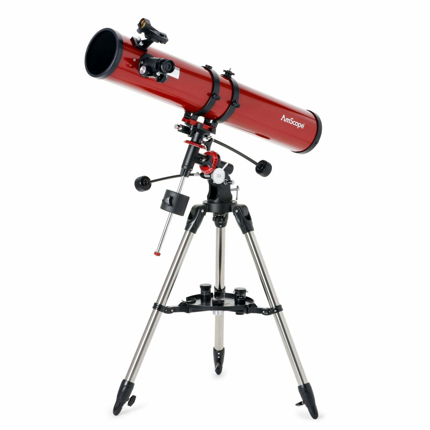 AmScope Reflector EQ Telescope 114mm Aperture 900mm Focal Length +Red Dot Finder