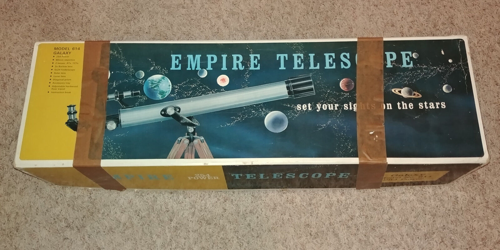 VINTAGE Empire Telescope model 614 Galaxy 254 Power wooden tripod & original box