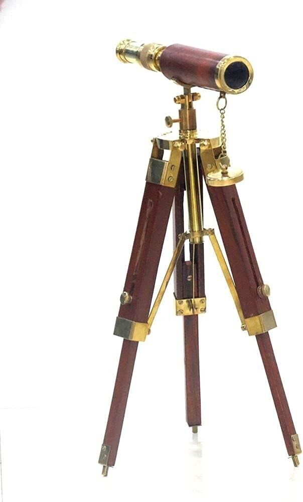 NauticalMart Solid Brass Floor Standing Telescope with Wooden Tripod Stand Gifts