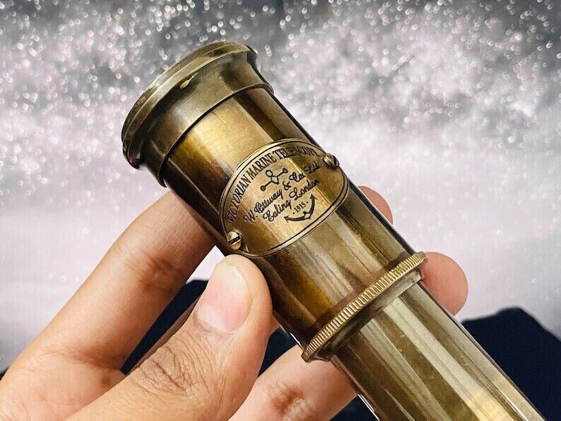 Functional Engraved Dollond London Solid Brass Heavy Telescope Leather