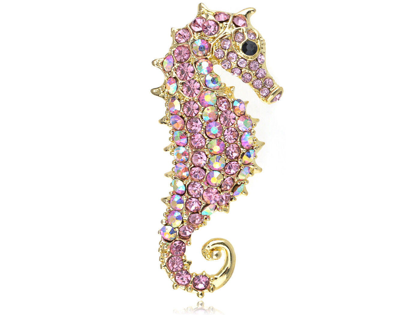 Rose Pink Aurora Borealis Crystal Rhinestone Seahorse Fashion Brooch Pin Pendant
