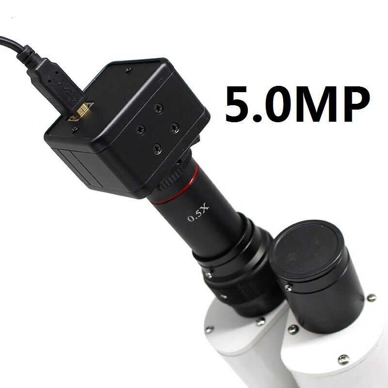 5MP USB CMOS Camera Microscope Digital Electronic Eyepiece w/ 0.5X C Mount Lens