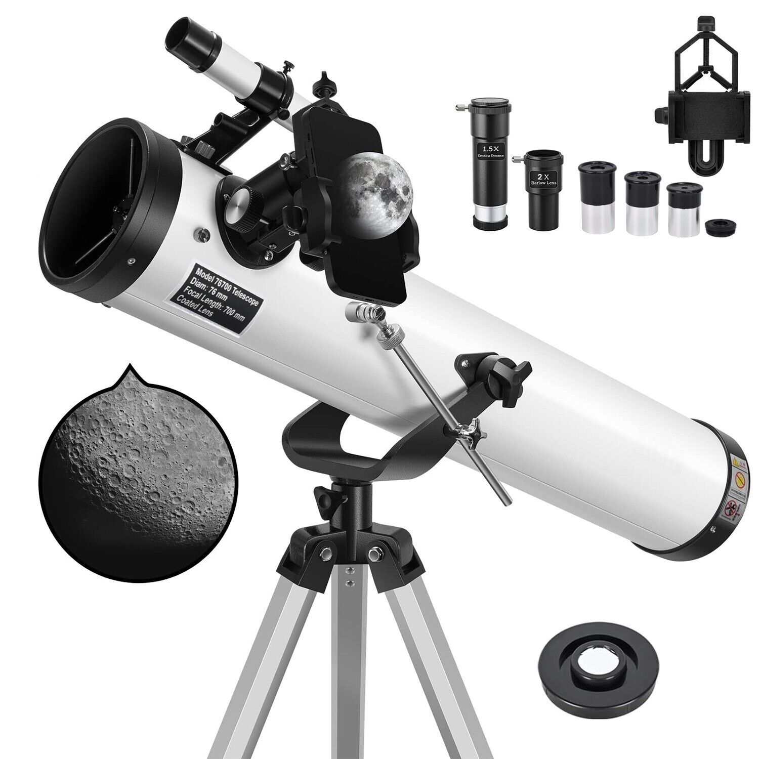 700mm Reflector Astronomical Telescope 350X with Phone Adapter for Moon Watching