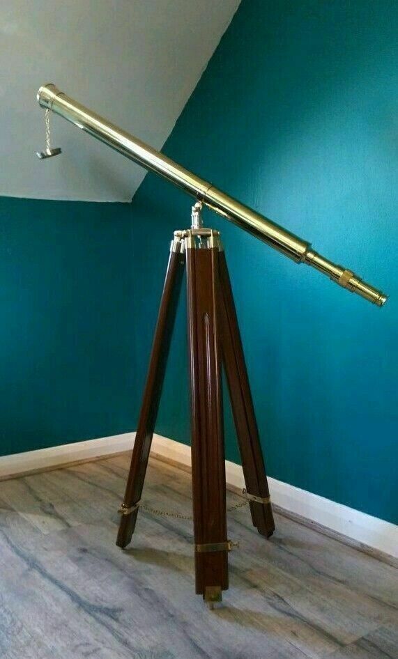 Marine Navy Nautical Brass Telescope With Wooden Tripod Stand Full Size 39\