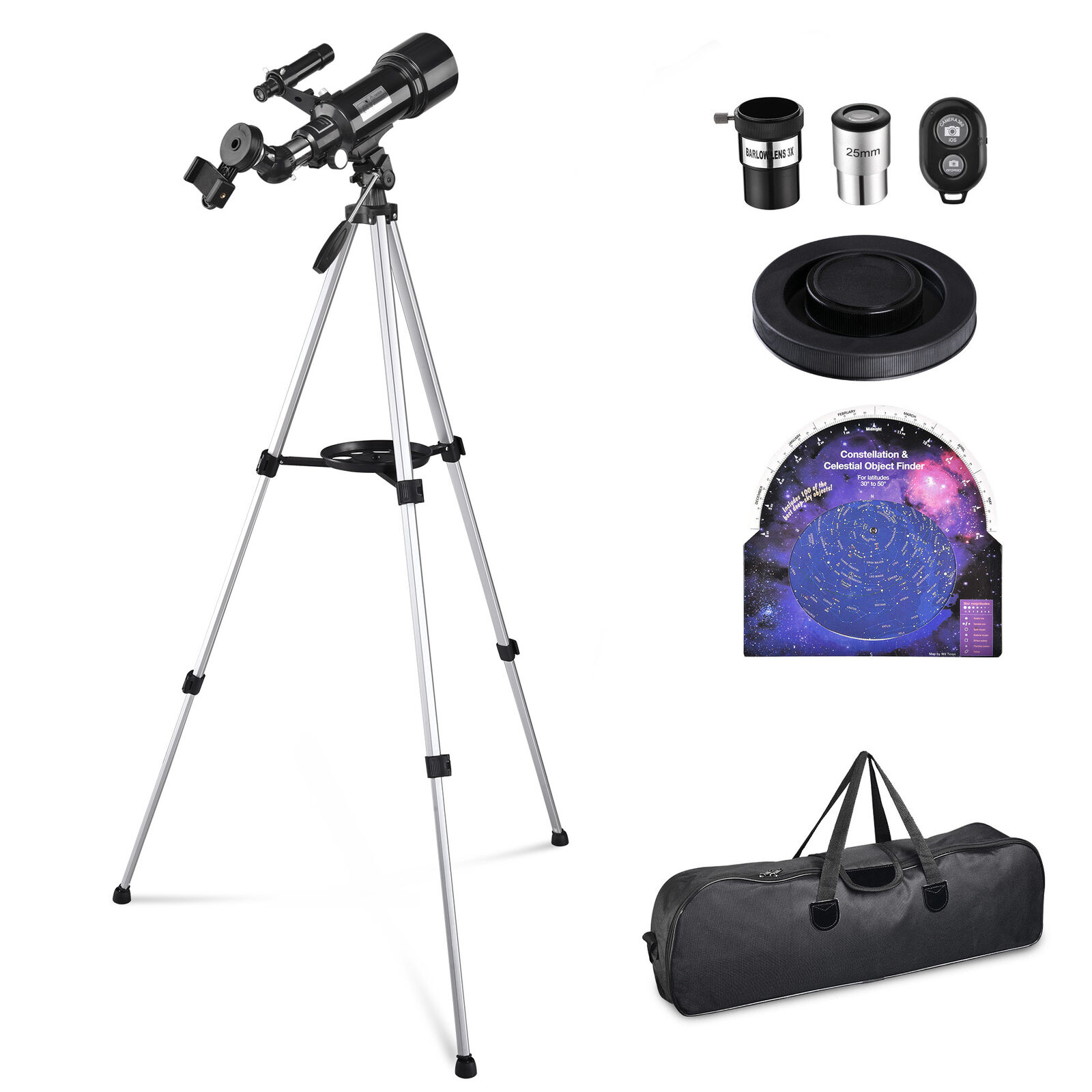 Professional 400x70mm Refractor Astronomical Telescope Tripod Adults Kids Gift