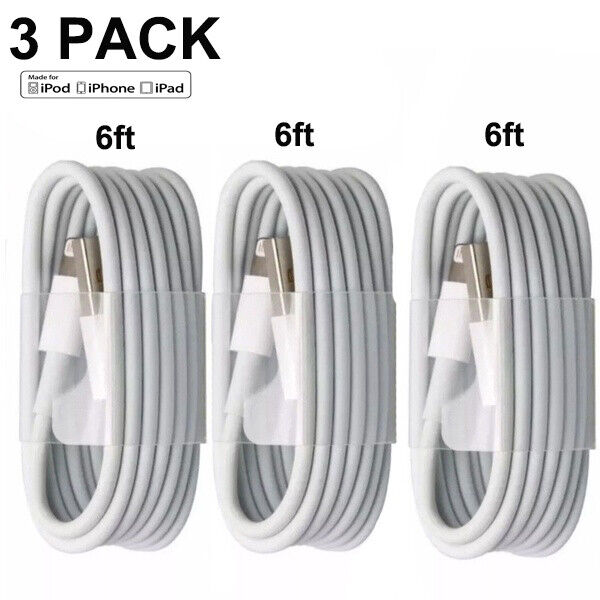 3-PACK 6ft USB Data Charger Cables Cords For i Phone 5 6 7 8 X 11 12 13 14 Plus
