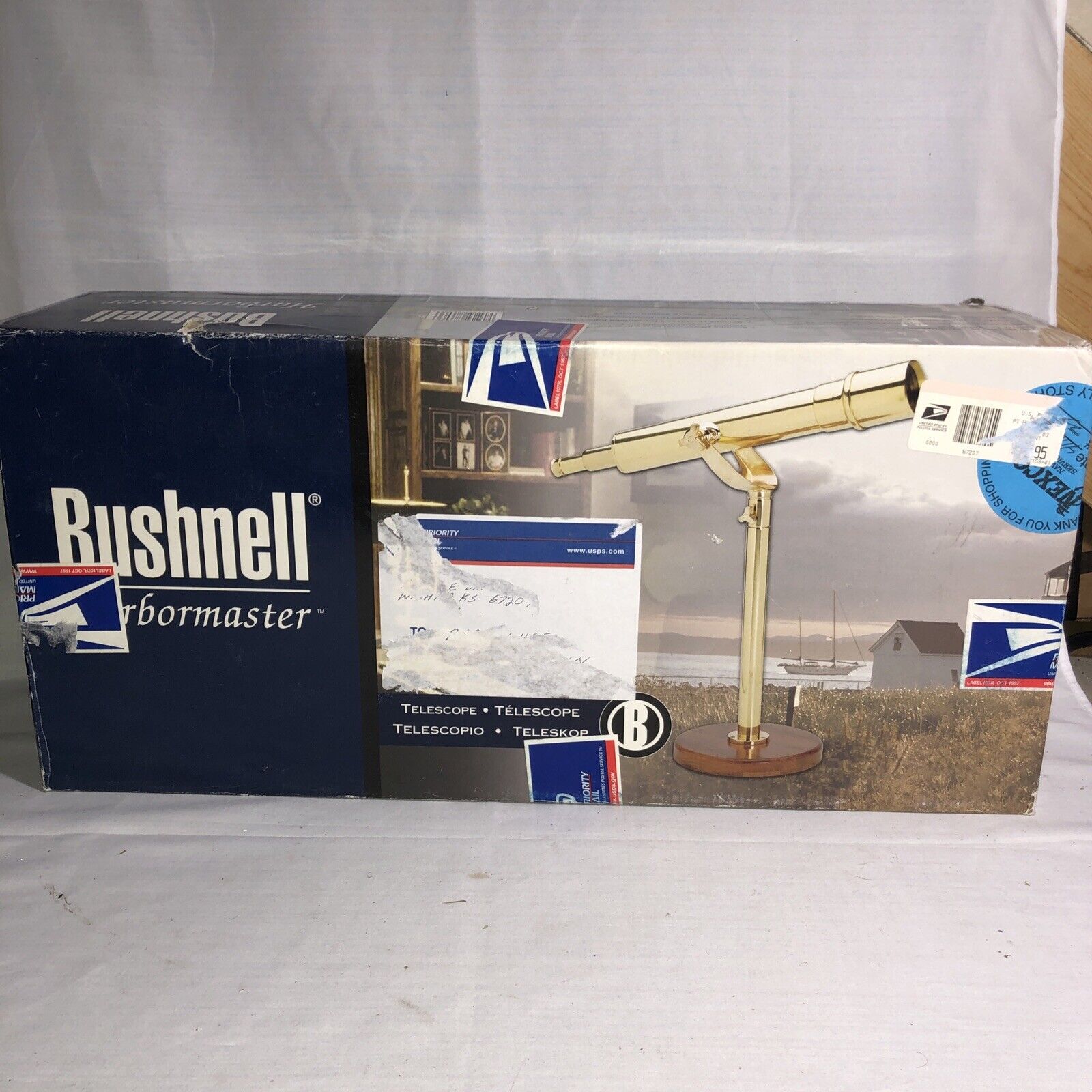 Bushnell HarborMaster Solid Brass Telescope W/Wooden Base 35 x 60 mm Lens