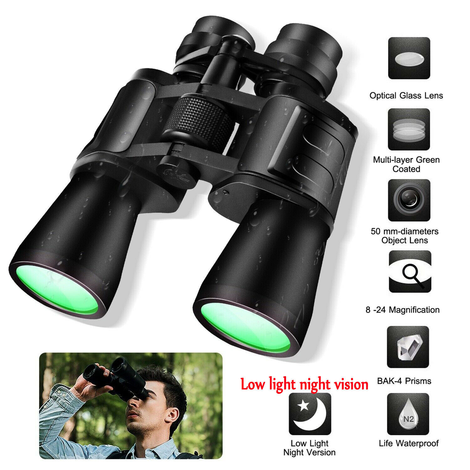 180x100 Military Zoom Powerful Binoculars Day/Low Night Optics Hunting with Case