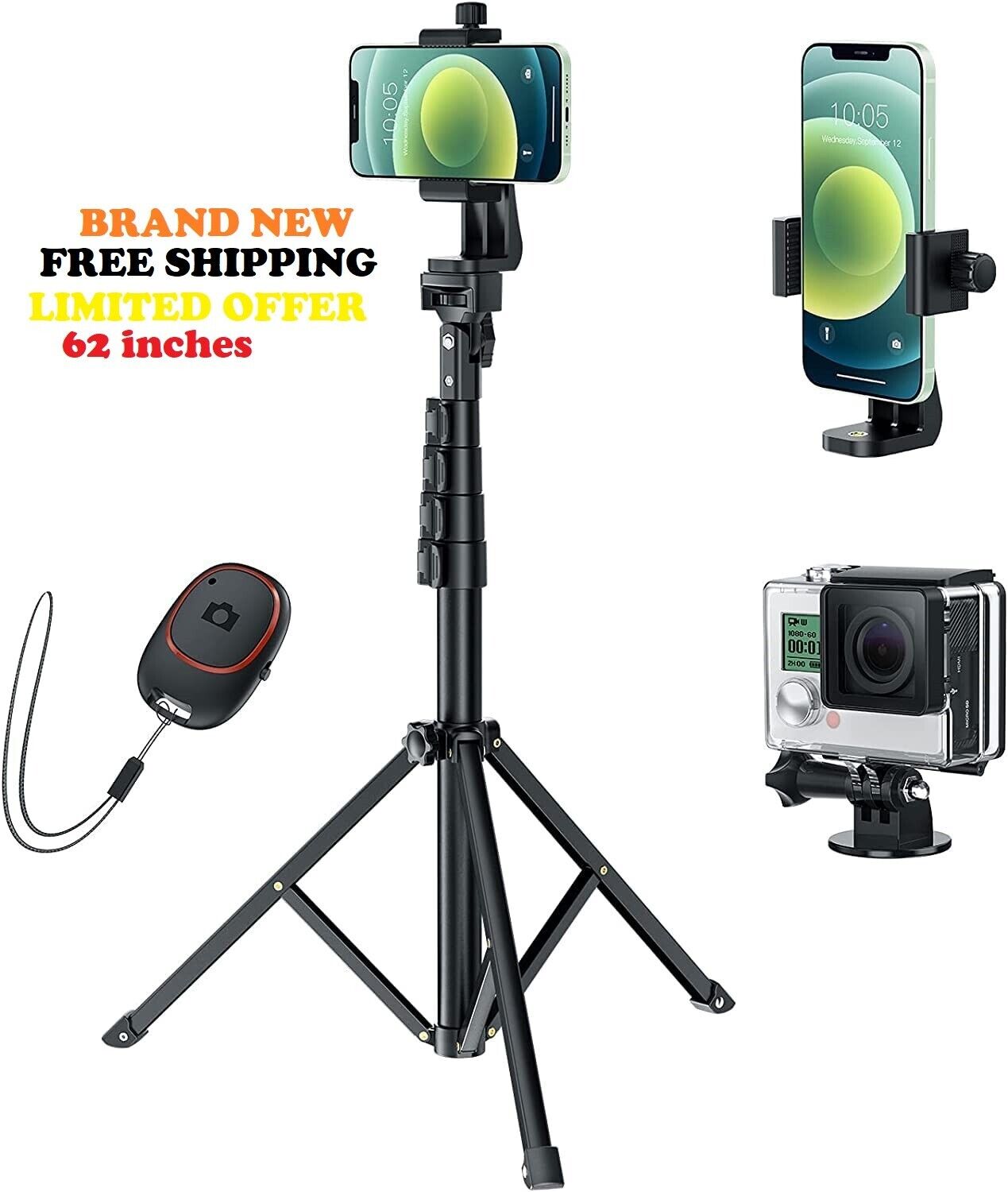 Professional Camera Phone Holder Tripod Stand for Smartphone iPhone Samsung+ Bag