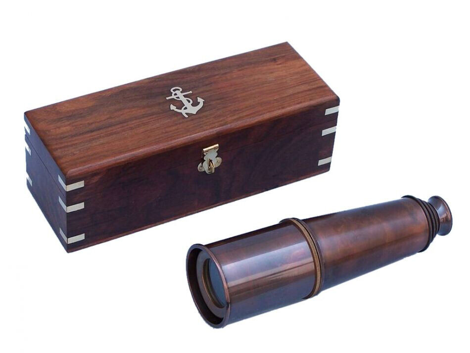 Deluxe Class Admiral\'s Antique Copper Spyglass Telescope With Rosewood Box 27\