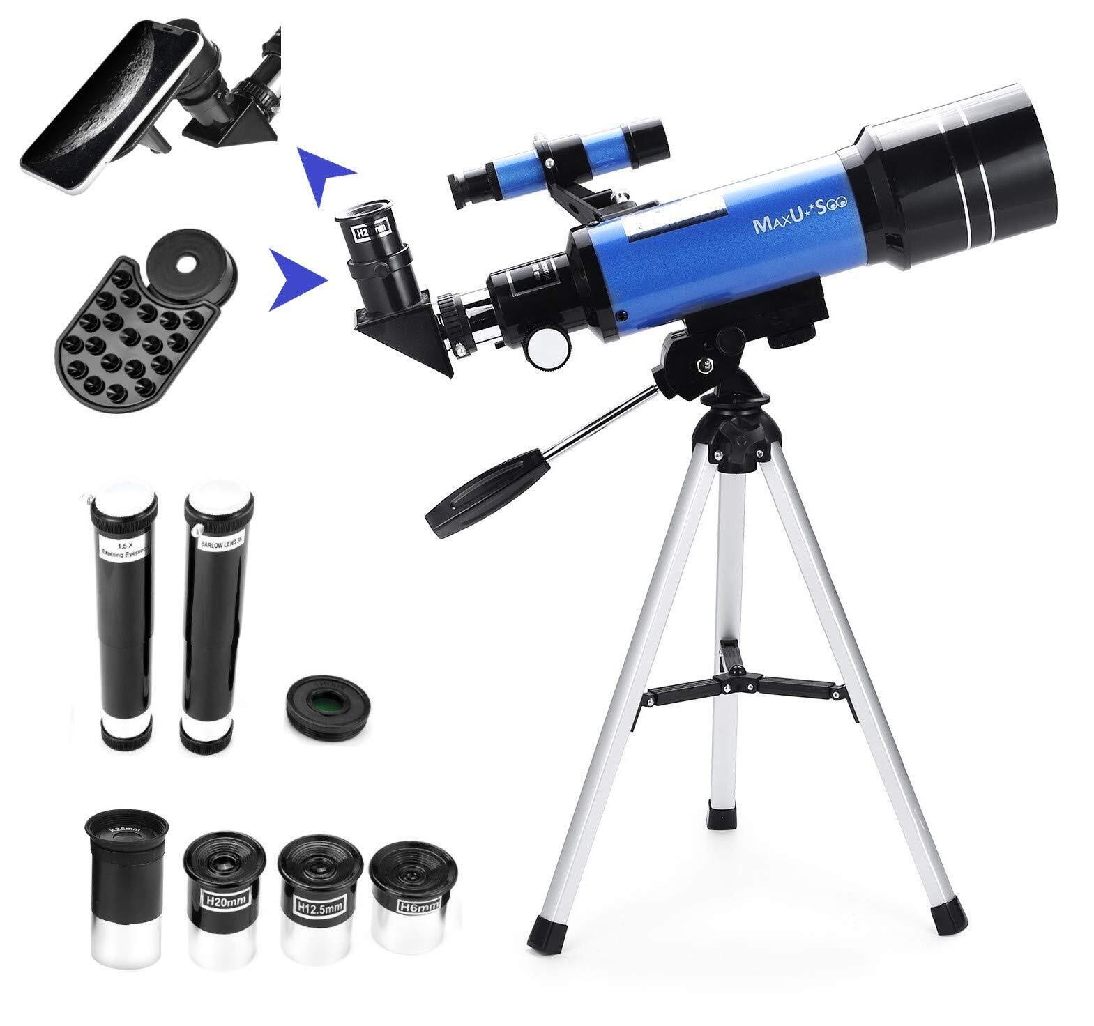 MaxUSee 70mm Telescope for & Astronomy Beginners, Refractor Telescope with Tr...