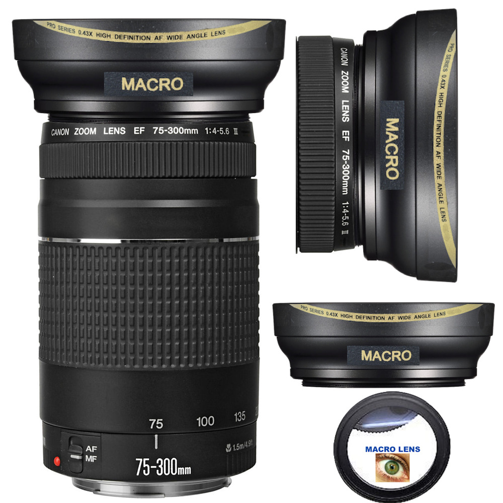  WIDE ANGLE + MACRO LENS FOR Canon EF 75-300mm f/4-5.6 III Lens EOS Rebel T5 T7