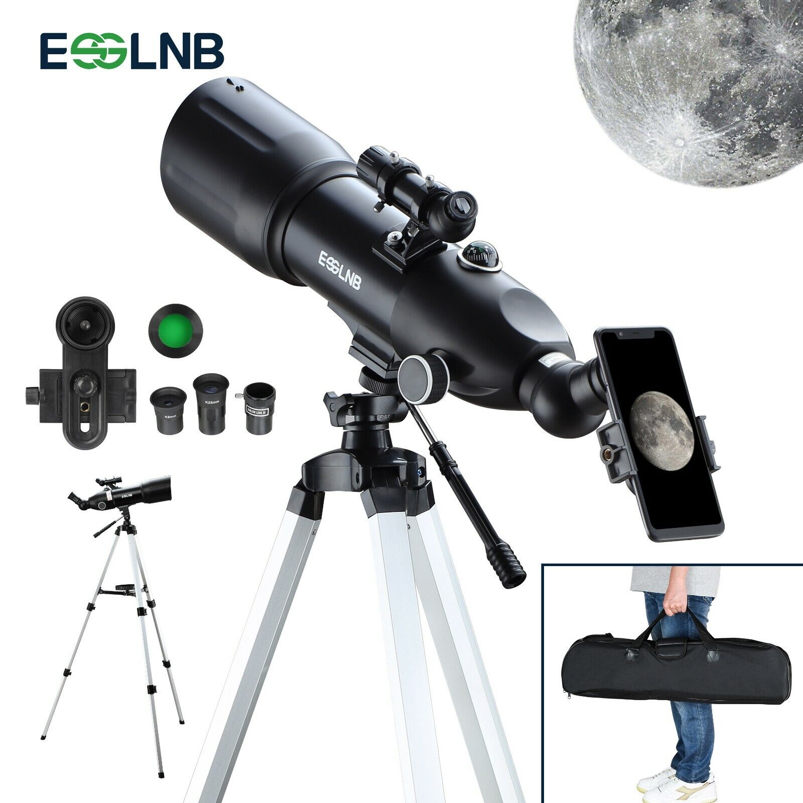 400X80 Telescope 16-133X W/ Phone Holder Carry Bag High Tripod for Moon Watching
