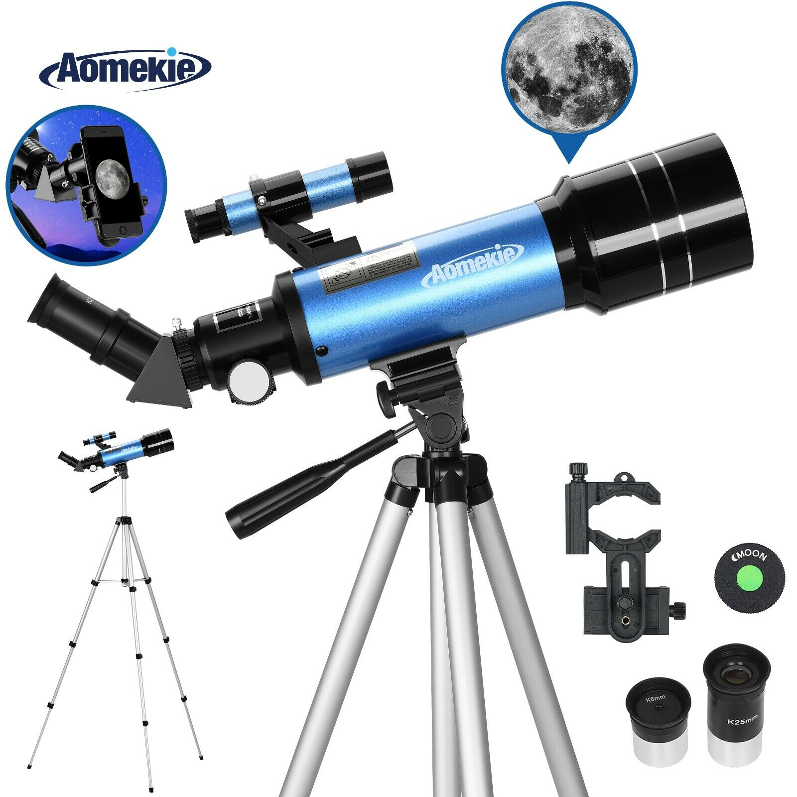 Aomekie 66X Refractor Telescope for Beginners & Students with Tripod & Phone Ada