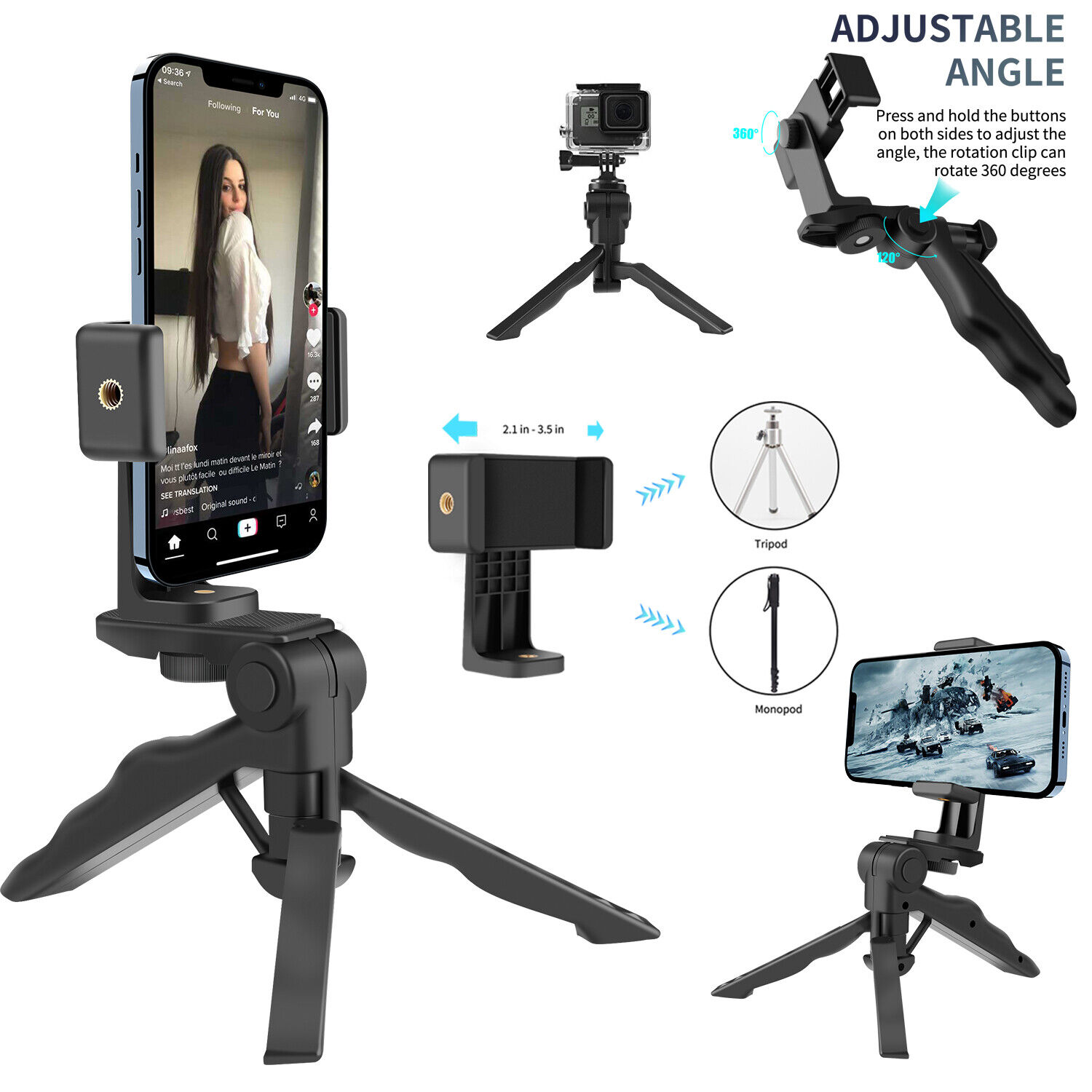 Portable Cell Phone Tripod Stand Stabilizer Universal Clip for Video Recording