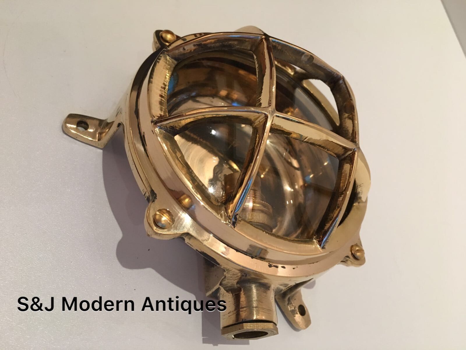 Industrial Bulkhead Wall Light Gold Brass Ceiling Antique Vintage Ship Lamp Old