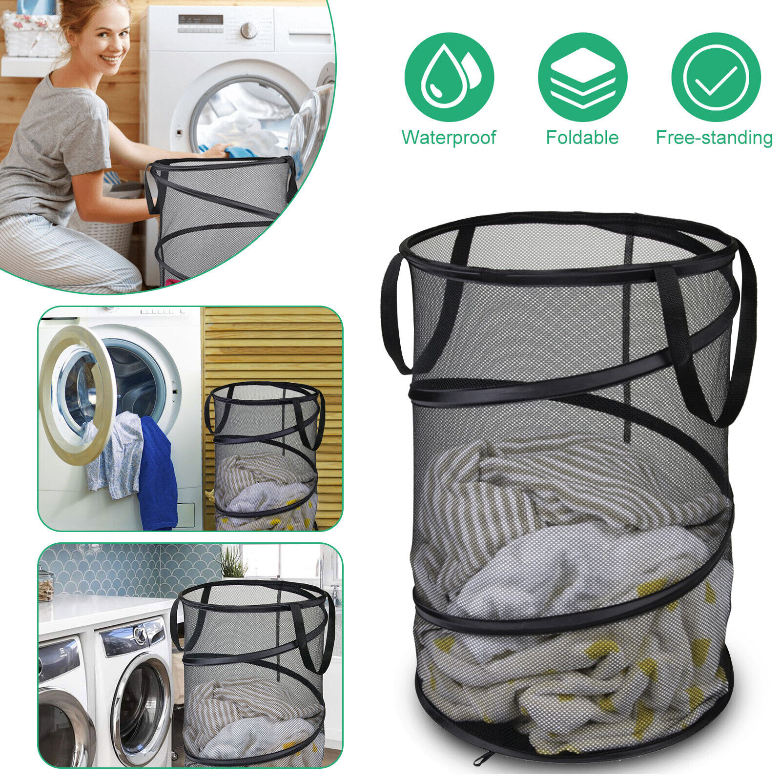 Foldable Large Storage Laundry Hamper Clothes Basket Mesh Washing Bag Organizer