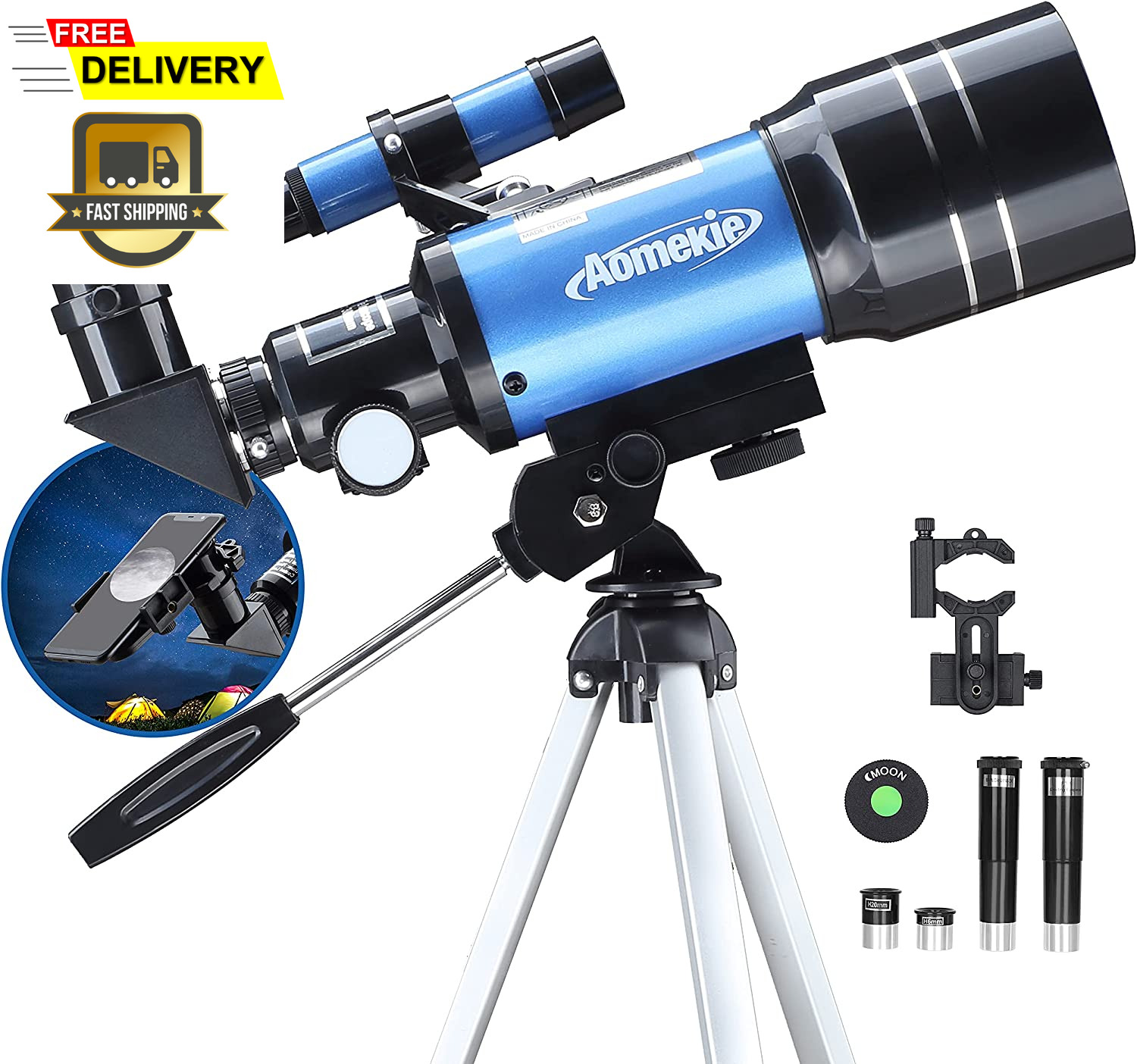 700mm Reflector Astronomical Telescope 150X with Phone Adapter for Moon Watching